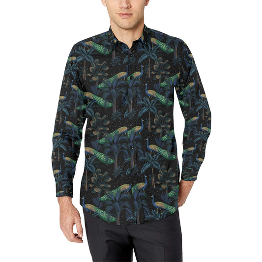 Rainforest Peacock Pattern Print Design A04 Men's Long Sleeve Shirt