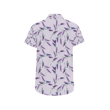 Lavender Pattern Print Design 02 Men's Short Sleeve Button Up Shirt