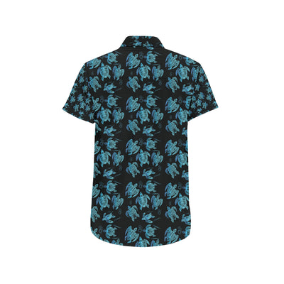 Tribal Turtle Polynesian Themed Design Men's Short Sleeve Button Up Shirt