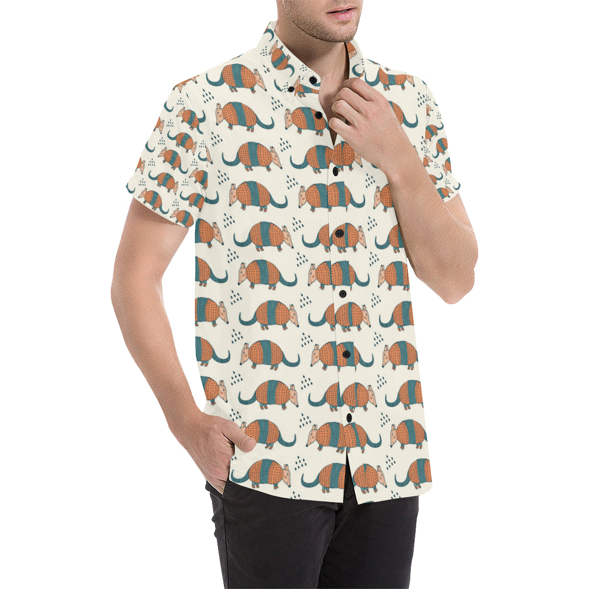 Armadillo Pattern Print Design 01 Men's Short Sleeve Button Up Shirt
