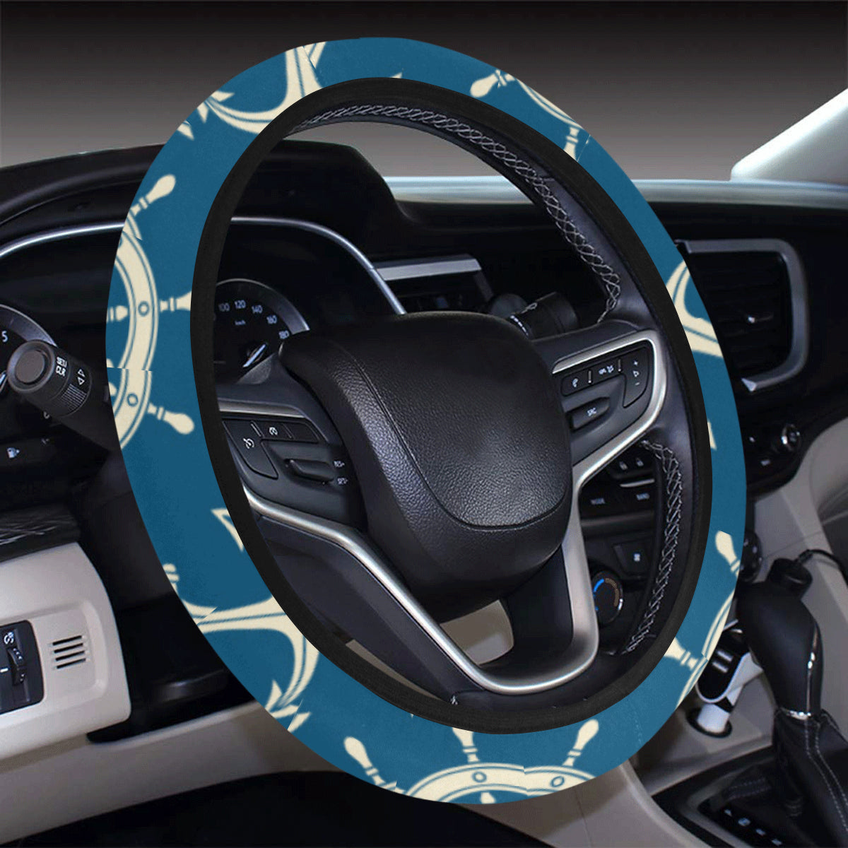 Anchor Pattern Print Design 01 Steering Wheel Cover with Elastic Edge