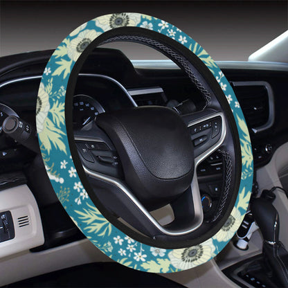 Anemone Pattern Print Design 01 Steering Wheel Cover with Elastic Edge