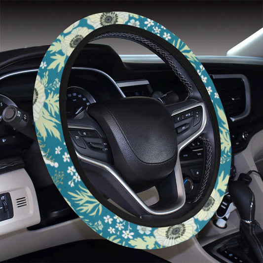 Anemone Pattern Print Design 01 Steering Wheel Cover with Elastic Edge