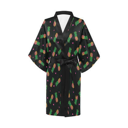 Neon Pineapple Pattern Print Design A04 Women's Short Kimono
