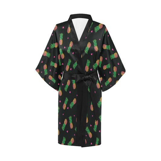 Neon Pineapple Pattern Print Design A04 Women's Short Kimono