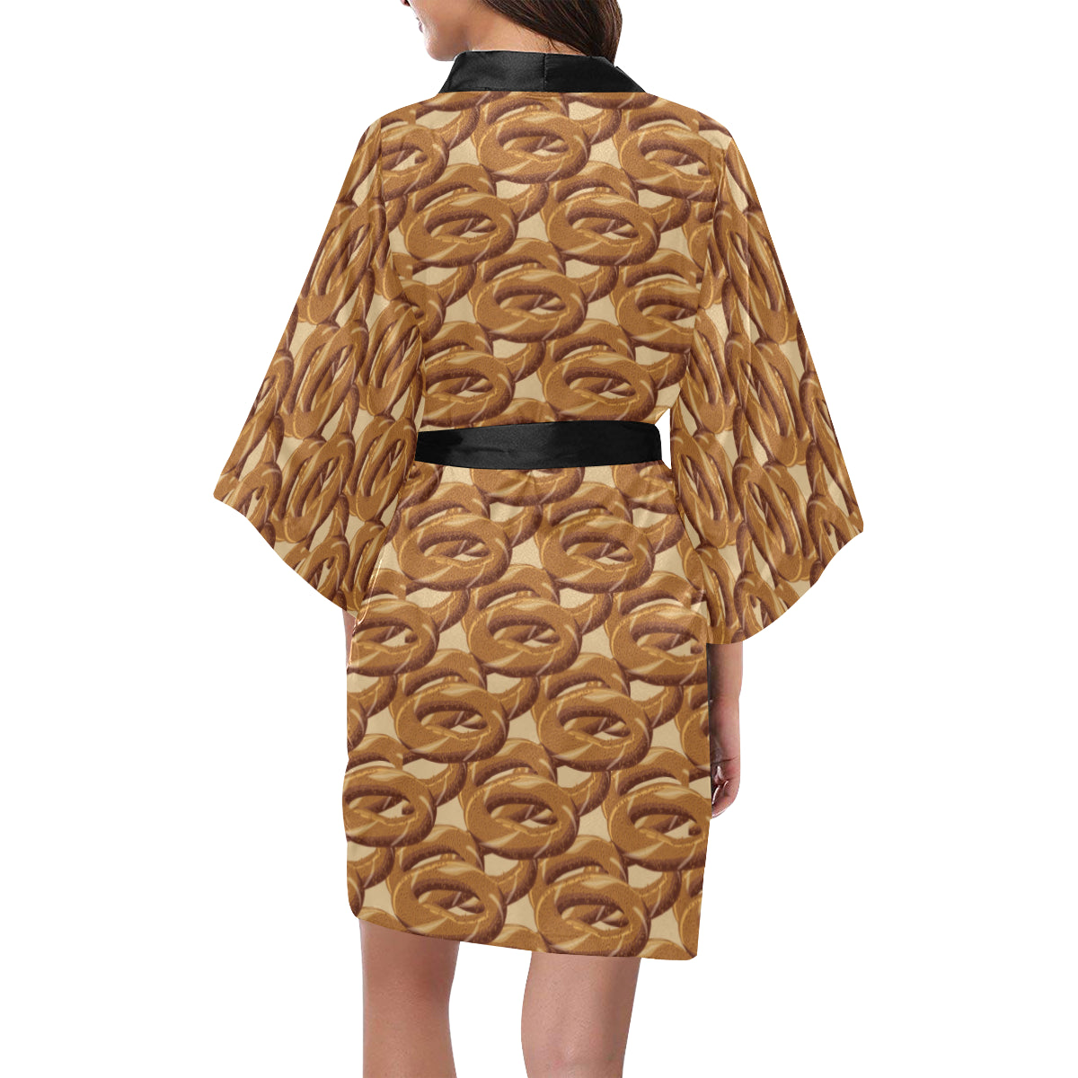 Bagel Pattern Print Design 02 Women's Short Kimono