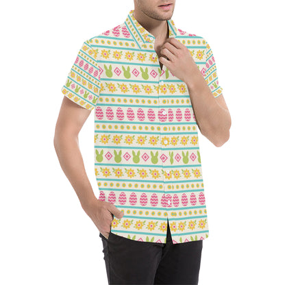 Easter Eggs Pattern Print Design RB016 Men's Short Sleeve Button Up Shirt