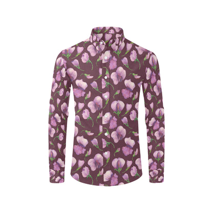 Peony Pattern Print Design PE010 Men's Long Sleeve Shirt