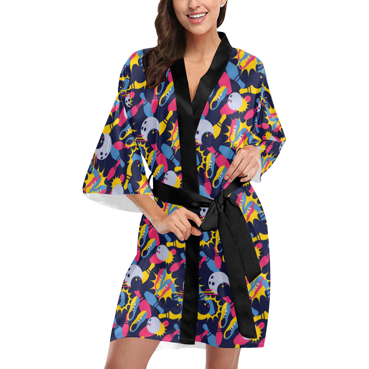 Bowling Pattern Print Design 02 Women's Short Kimono