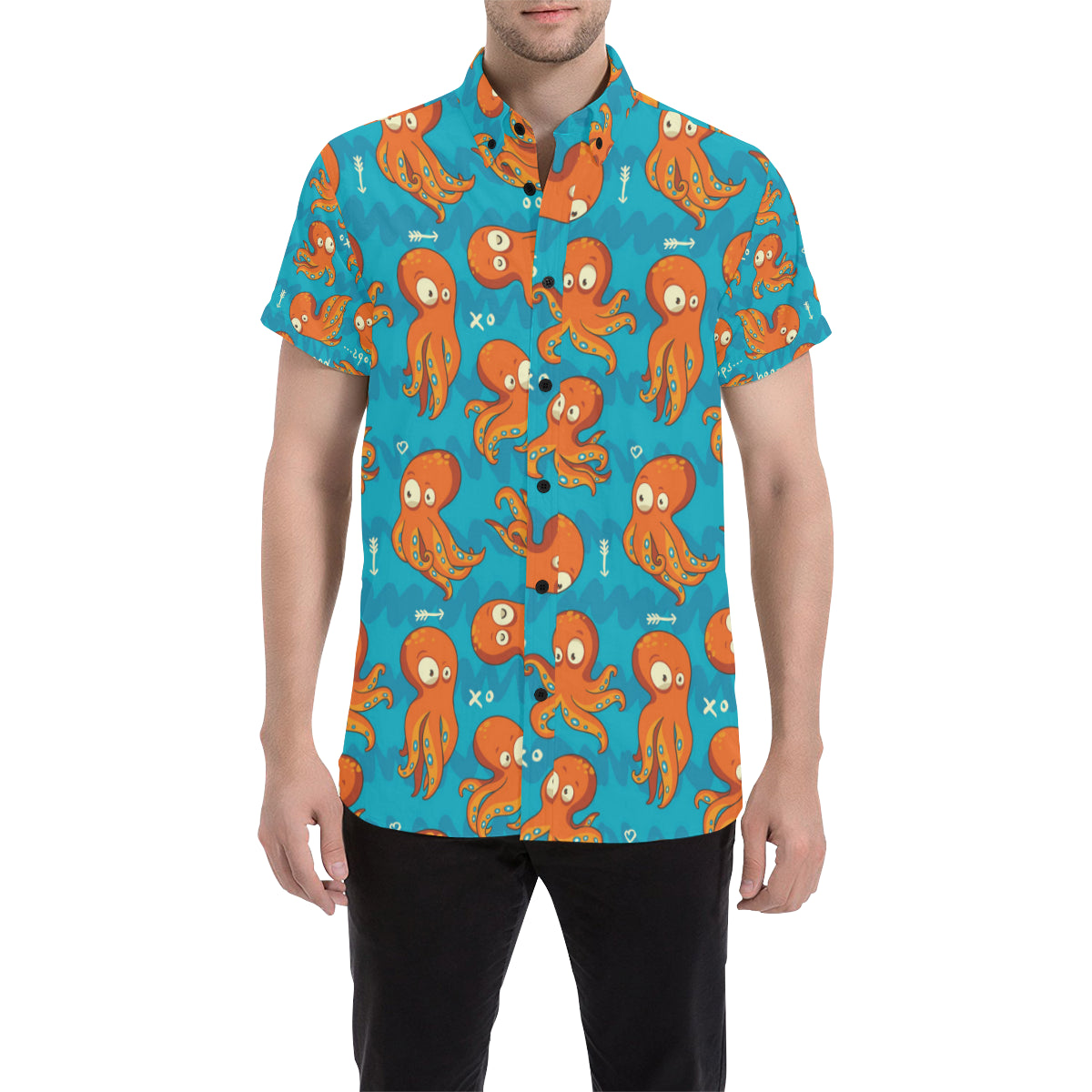 Octopus Pattern Print Design A02 Men's Short Sleeve Button Up Shirt