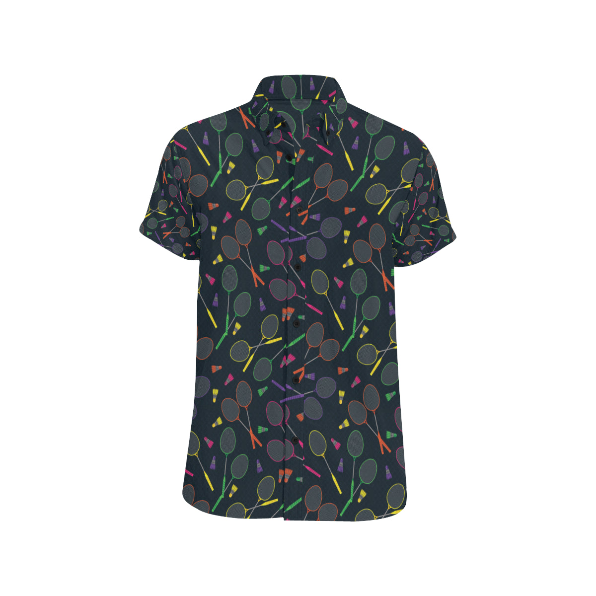 Badminton Pattern Print Design 04 Men's Short Sleeve Button Up Shirt