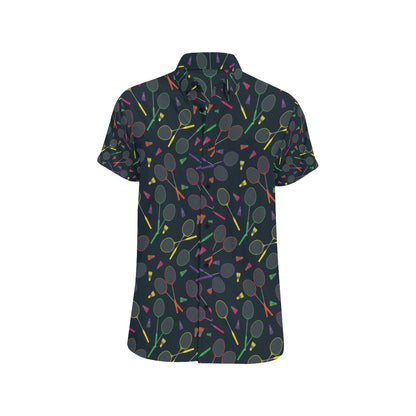 Badminton Pattern Print Design 04 Men's Short Sleeve Button Up Shirt