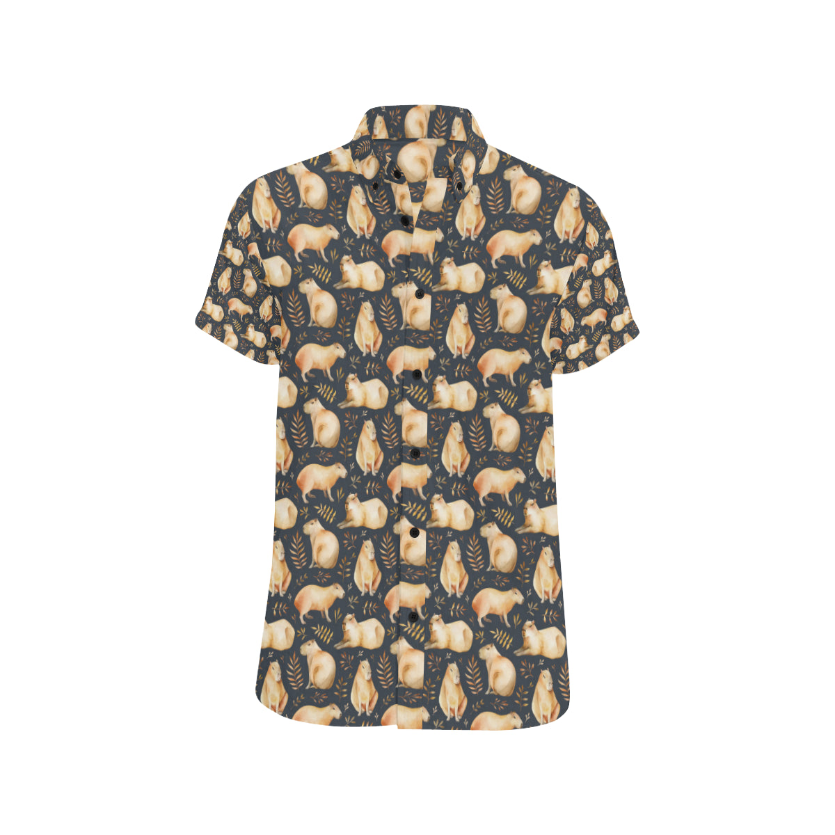 Capybara Pattern Print Design 02 Men's Short Sleeve Button Up Shirt