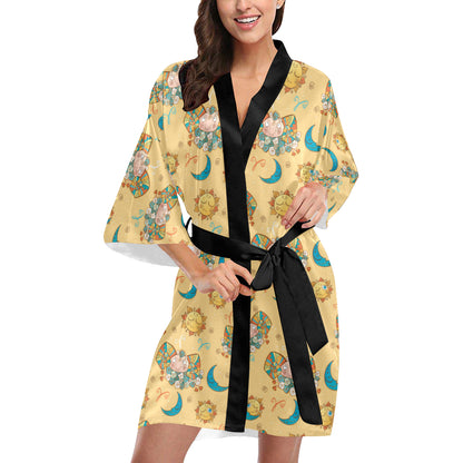 Aries Zodiac Pattern Print Design 03 Women's Short Kimono