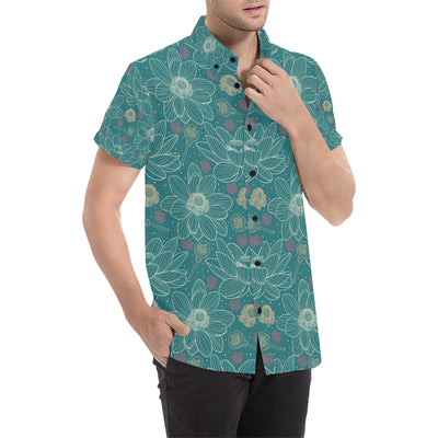 Lotus Pattern Print Design 01 Men's Short Sleeve Button Up Shirt