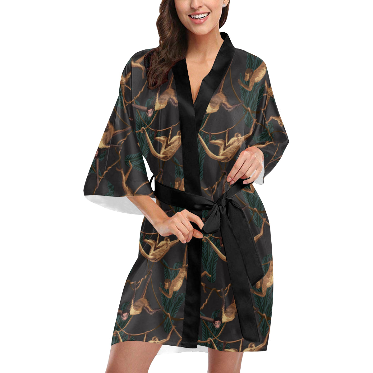 Monkey Pattern Print Design 02 Women's Short Kimono