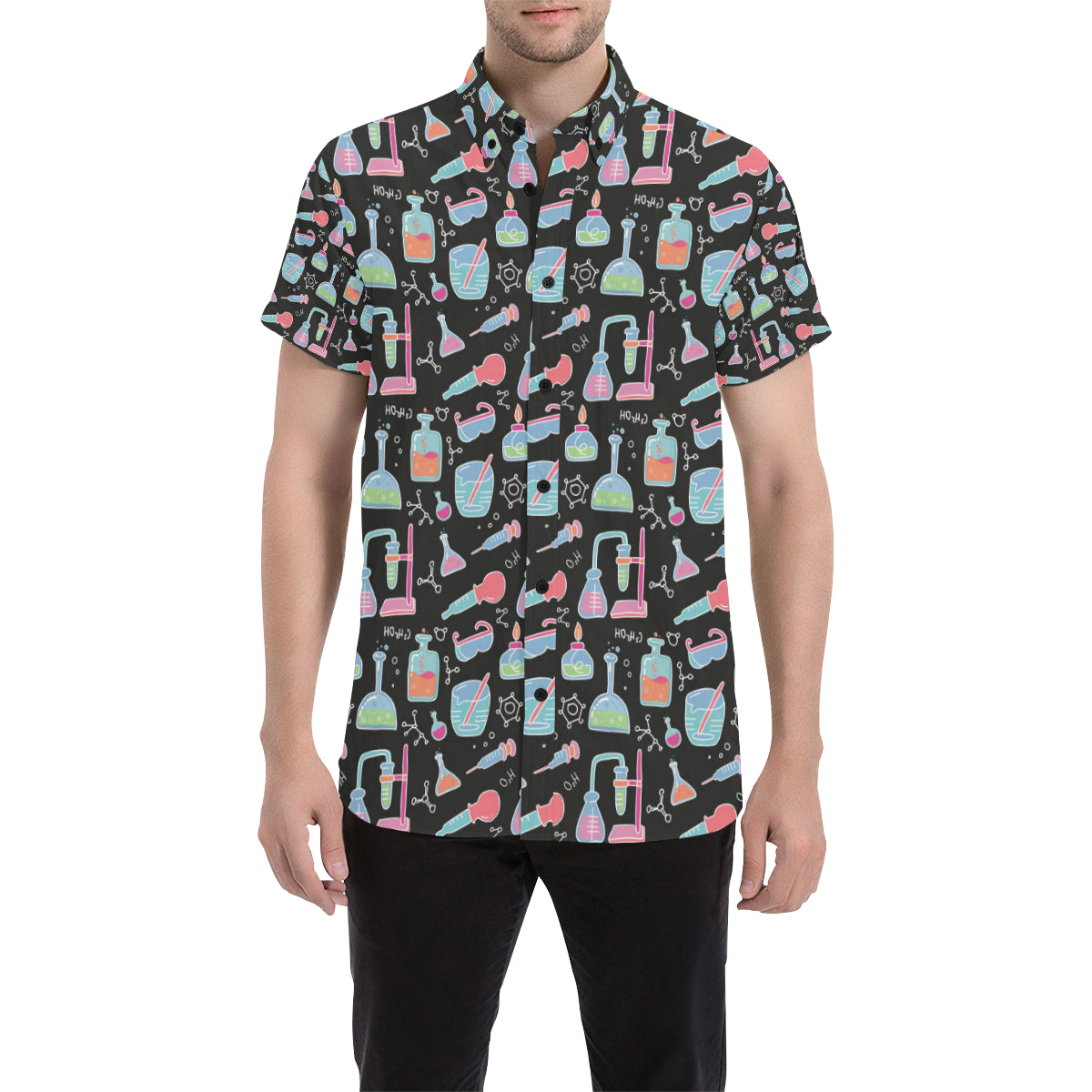 Chemical Pattern Print Design 06 Men's Short Sleeve Button Up Shirt