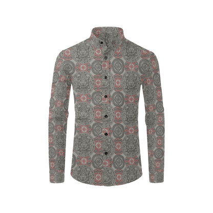 Calendar Aztec Style Print Pattern Men's Long Sleeve Shirt