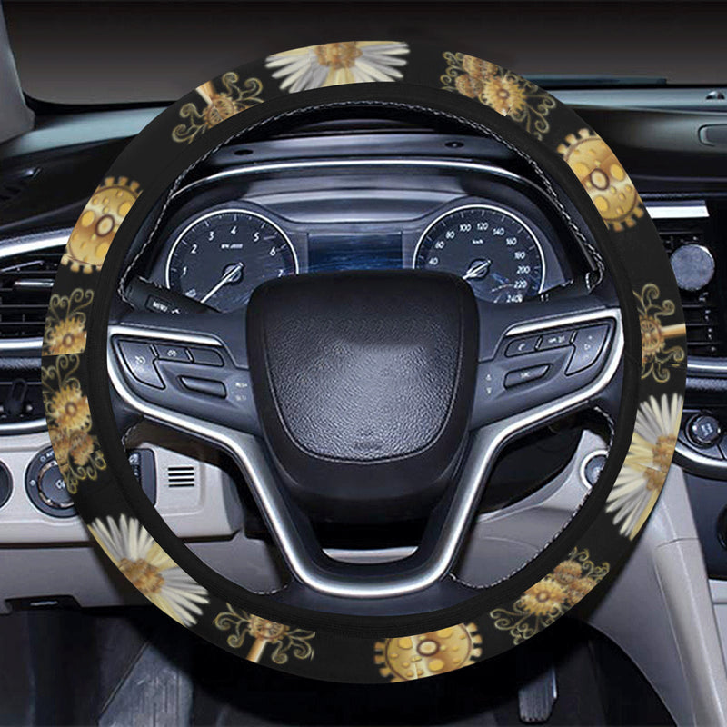 Steampunk Dragonfly Design Themed Print Steering Wheel Cover with Elastic Edge