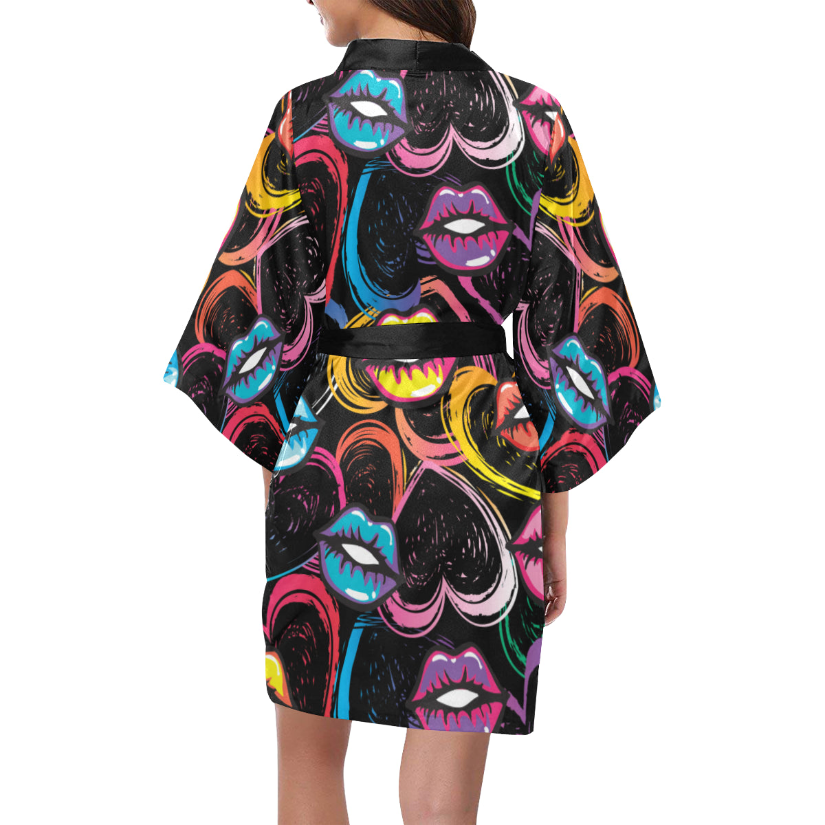 Pop Art Lip Pattern Print Design A03 Women's Short Kimono