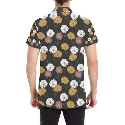 Daisy Pattern Print Design DS04 Men's Short Sleeve Button Up Shirt