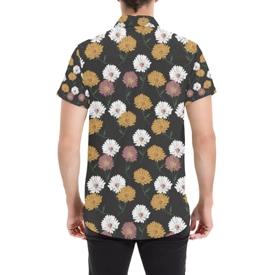 Daisy Pattern Print Design DS04 Men's Short Sleeve Button Up Shirt