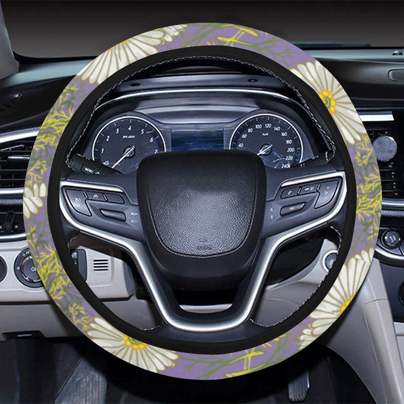 Daisy Pattern Print Design DS011 Steering Wheel Cover with Elastic Edge