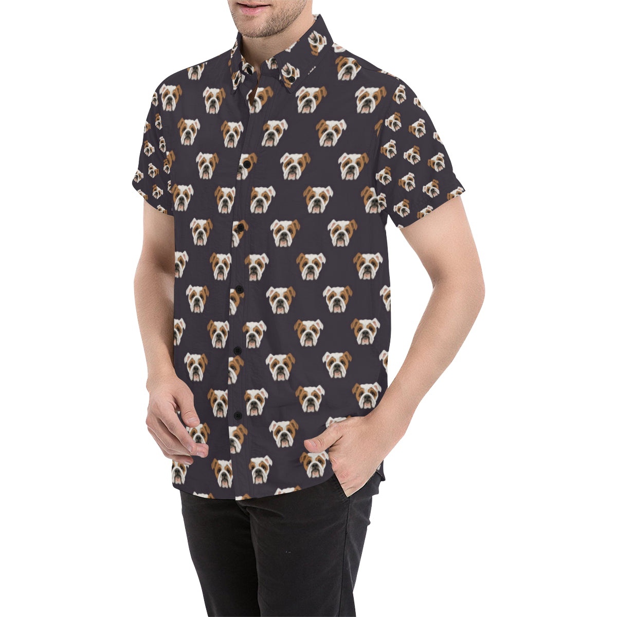 Bulldogs Pattern Print Design 03 Men's Short Sleeve Button Up Shirt