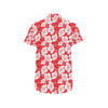 Flower Hawaiian Hibiscus Red Background Print Men's Short Sleeve Button Up Shirt