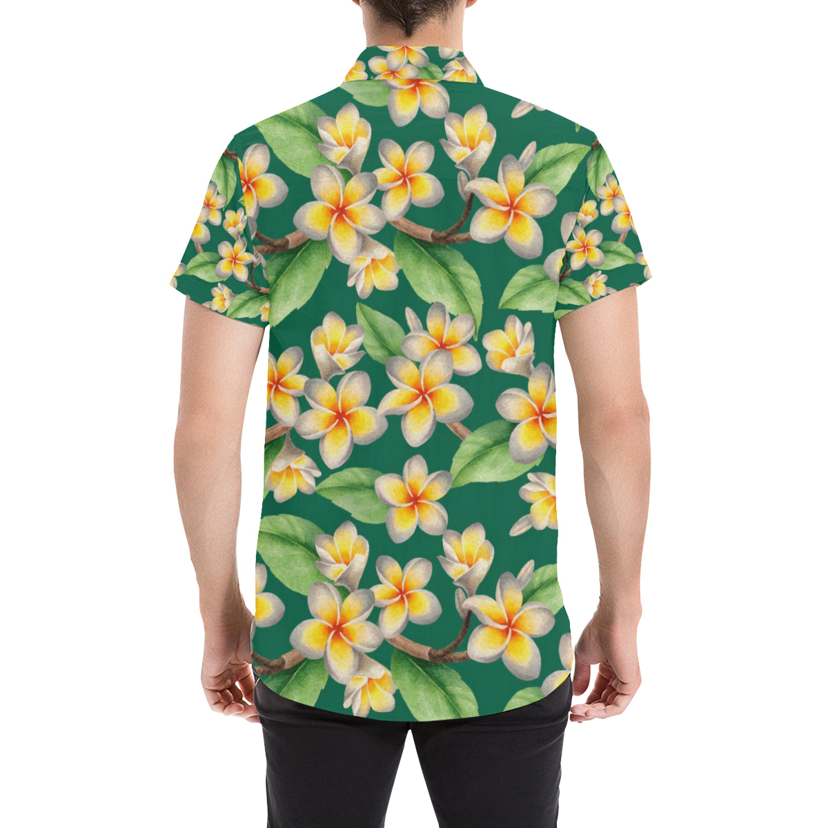 Plumeria Pattern Print Design PM07 Men's Short Sleeve Button Up Shirt