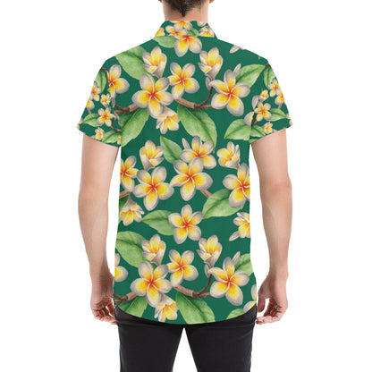 Plumeria Pattern Print Design PM07 Men's Short Sleeve Button Up Shirt