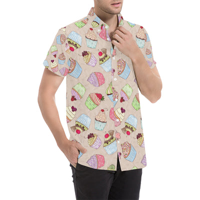 Cupcake Pattern Print Design CP06 Men's Short Sleeve Button Up Shirt