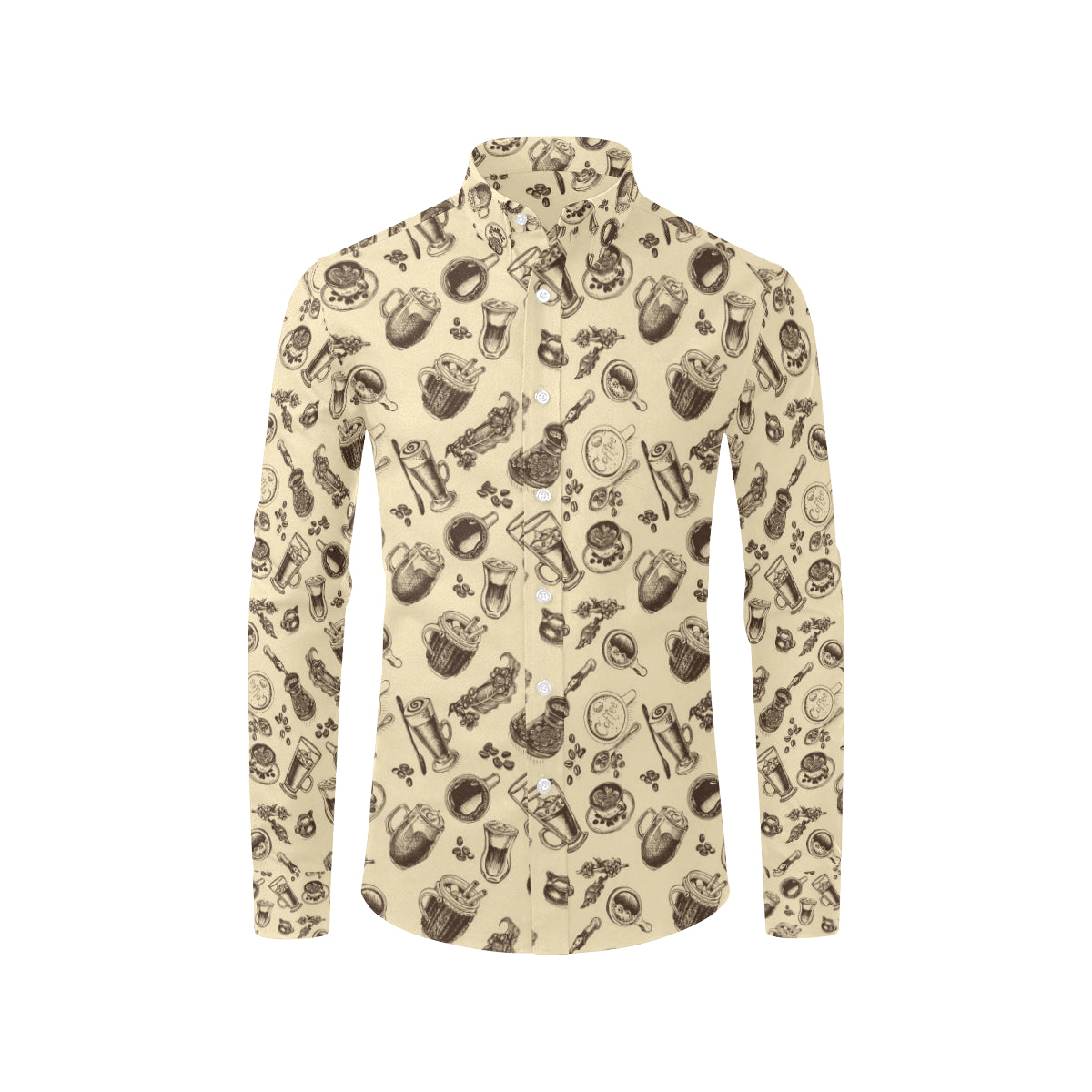 Coffee Pattern Print Design 05 Men's Long Sleeve Shirt