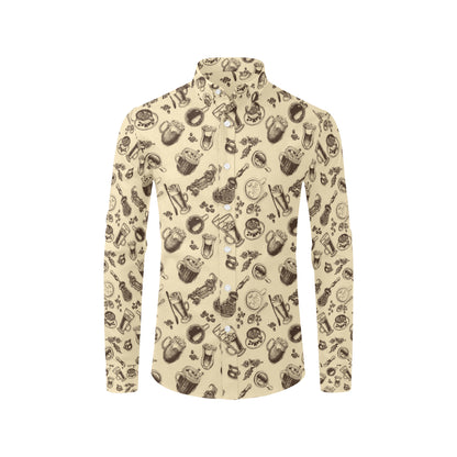 Coffee Pattern Print Design 05 Men's Long Sleeve Shirt