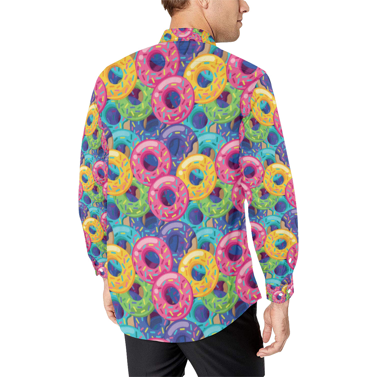 Donut Pattern Print Design DN010 Men's Long Sleeve Shirt