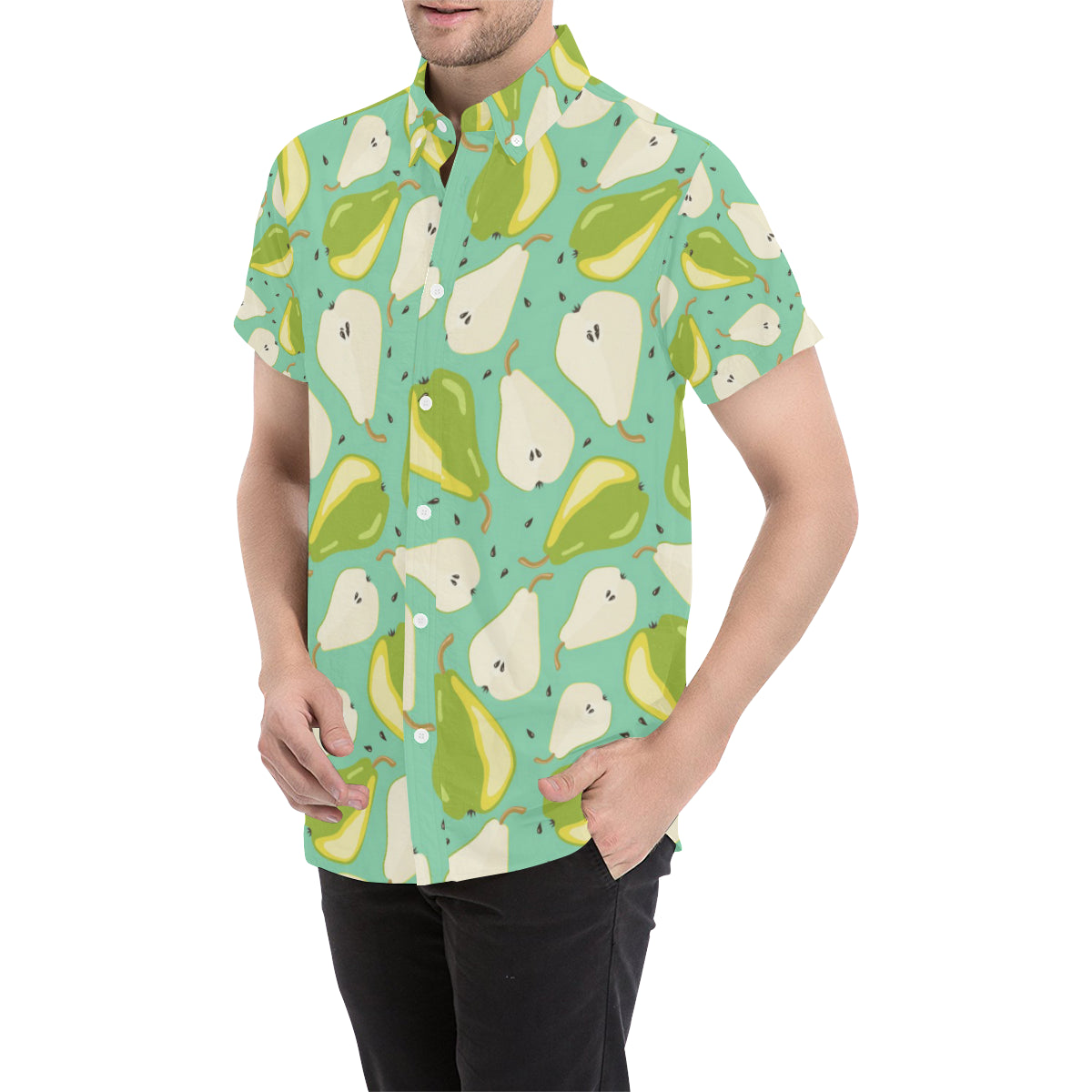 Pear Pattern Print Design PE04 Men's Short Sleeve Button Up Shirt
