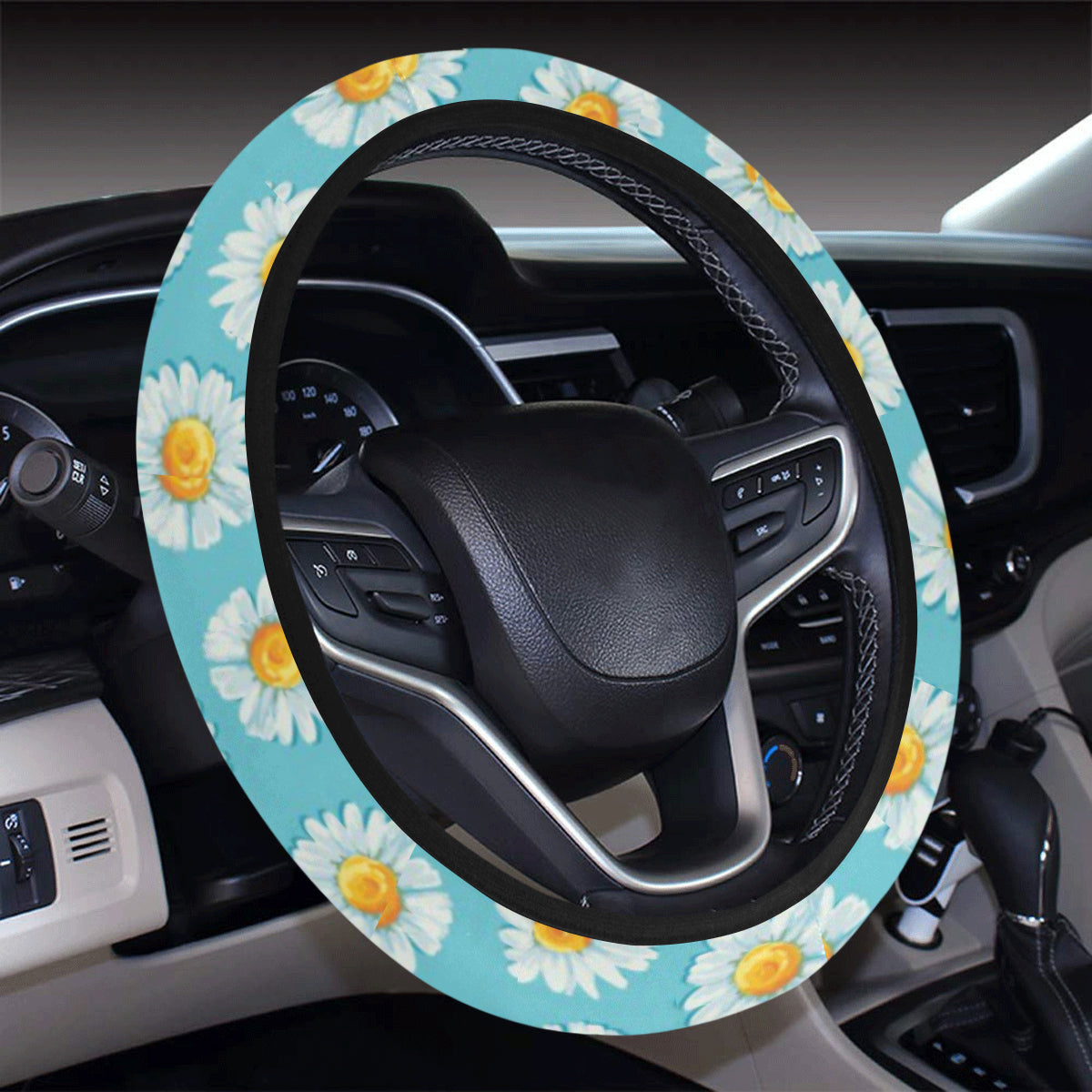 Daisy Pattern Print Design DS03 Steering Wheel Cover with Elastic Edge