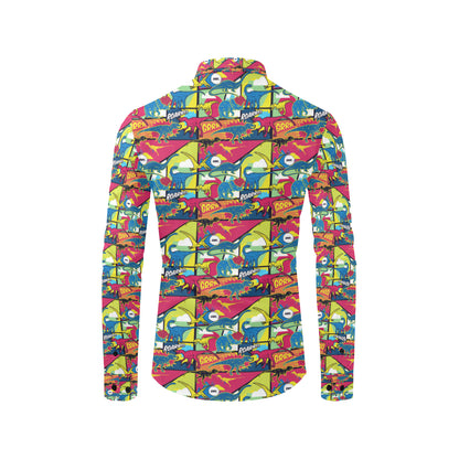 Dinosaur Comic Pop Art Style Men's Long Sleeve Shirt