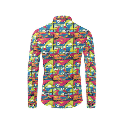 Dinosaur Comic Pop Art Style Men's Long Sleeve Shirt