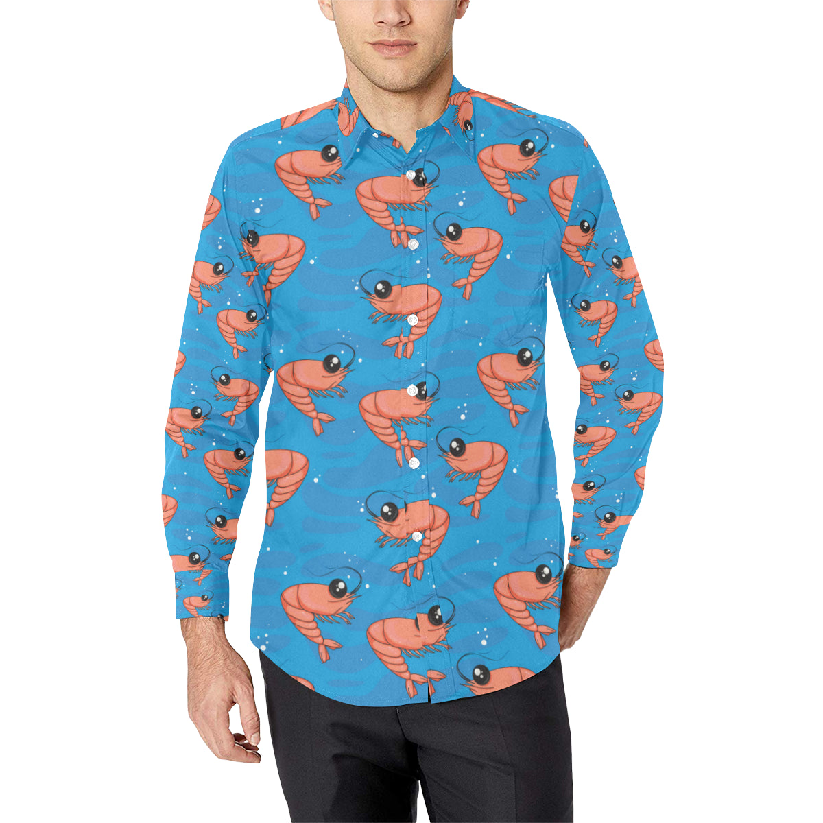 Prawn Cute Pattern Print Design 03 Men's Long Sleeve Shirt