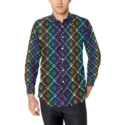 Paw Rainbow Pattern Print Design A01 Men's Long Sleeve Shirt