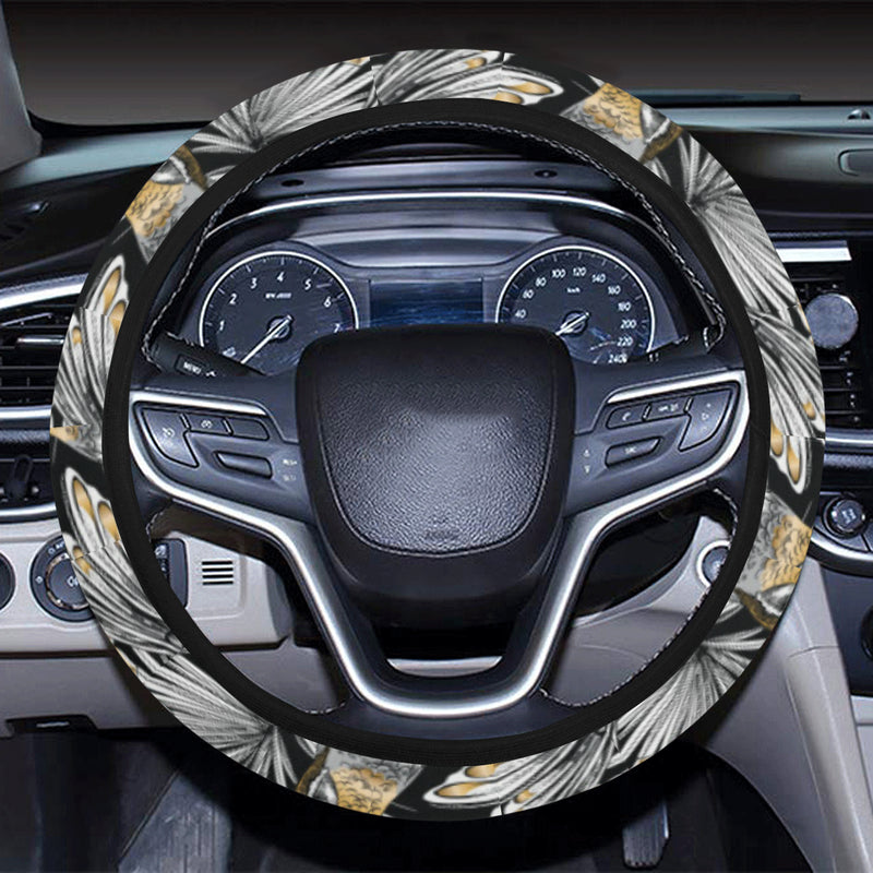 Hummingbird Gold Design Themed Print Steering Wheel Cover with Elastic Edge
