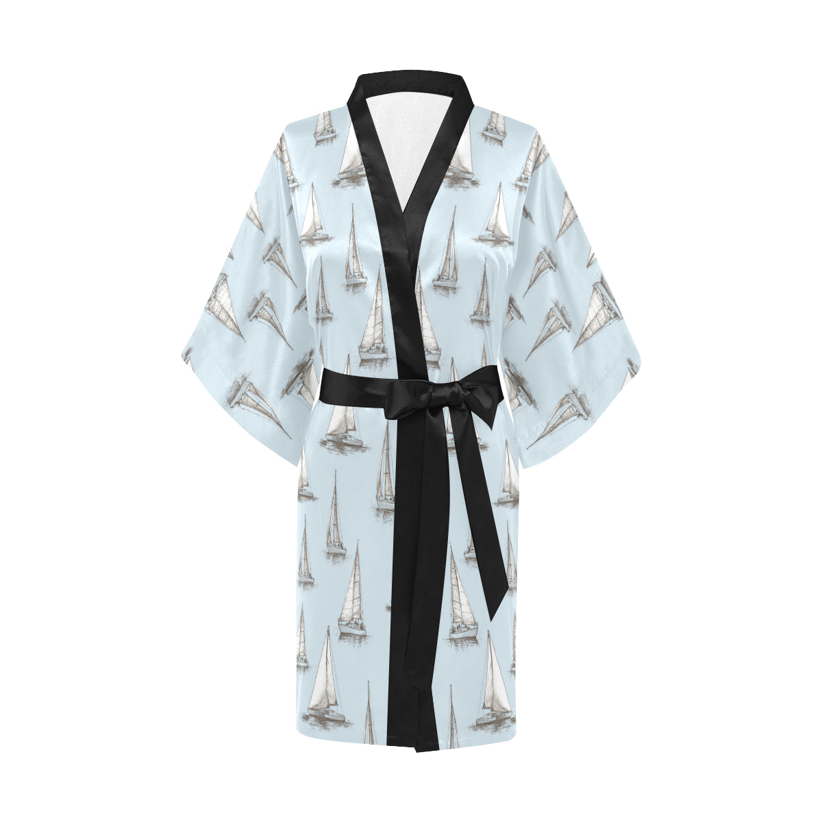 Sailing Ships Pattern Print Design A01 Women's Short Kimono