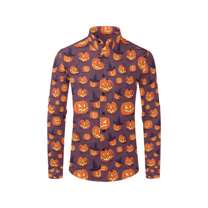 Halloween Pumpkin Pattern Print Design 03 Men's Long Sleeve Shirt