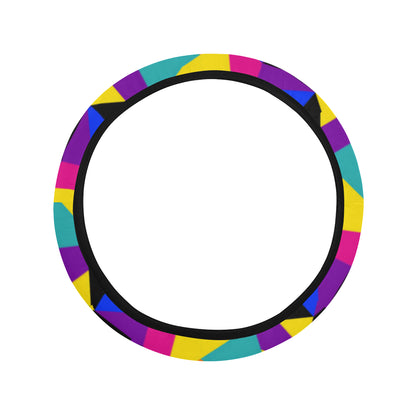 90s Colorful Pattern Print Design 1 Steering Wheel Cover with Elastic Edge