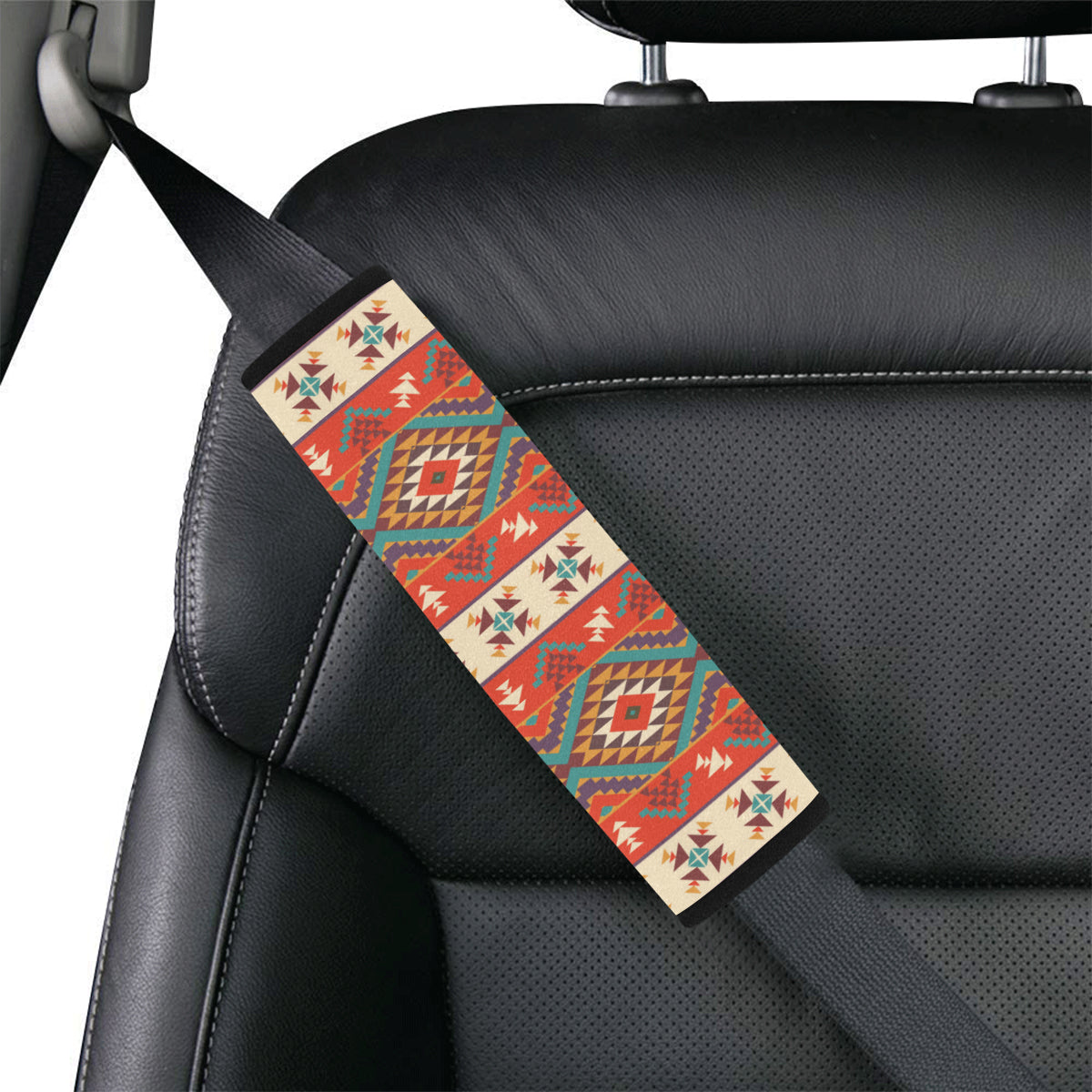 Aztec Red Print Pattern Car Seat Belt Cover