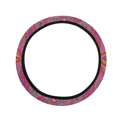 Boho Pattern Print Design 02 Steering Wheel Cover with Elastic Edge