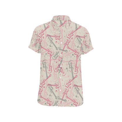 Bass Guitar Pattern Print Design 02 Men's Short Sleeve Button Up Shirt