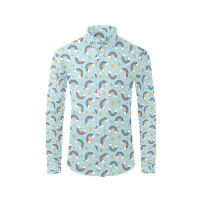 Rainbow Cloud Print Pattern Men's Long Sleeve Shirt