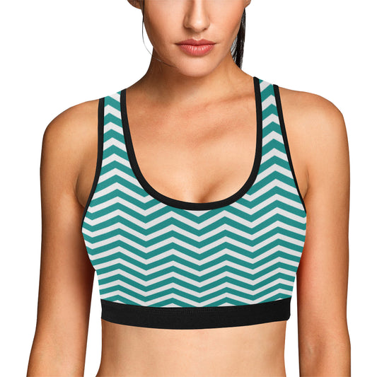 Chevron Teal Pattern Print Design 02 Sports Bra